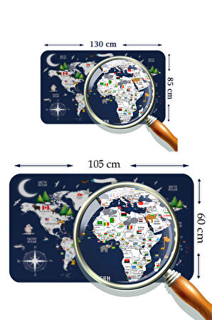 Eğitici ve Bayraklı Dünya Haritası Dünya Atlası Çocuk ve Bebek Odası Kaliteli Duvar Sticker 3819