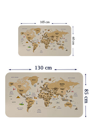 Türkçe Eğitici Ülke ve Başkent Detaylı Atlası Dekoratif Dünya Haritası Kaliteli Duvar Sticker 3839
