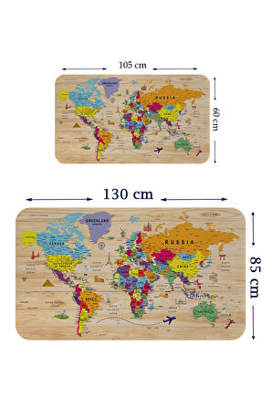 Ahşap Görünümlü Eğitici Detaylı Atlası Dekoratif Dünya Haritası Kaliteli Duvar Sticker 3842