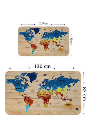 Ahşap Görünümlü Eğitici Detaylı Atlası Dekoratif Dünya Haritası Kaliteli Duvar Sticker 3856