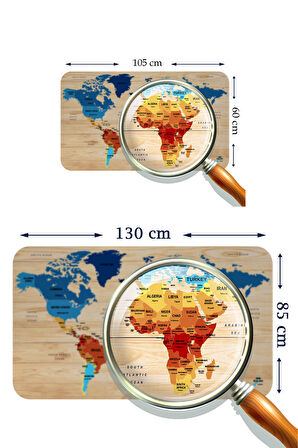 Ahşap Görünümlü Eğitici Detaylı Atlası Dekoratif Dünya Haritası Kaliteli Duvar Sticker 3856