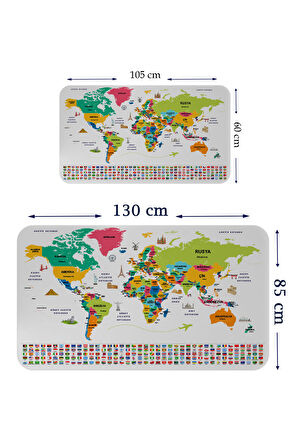 Türkçe Ülke Bayrak lı Eğitici Başkent Detaylı Atlası Dünya Haritası Kaliteli Duvar Sticker 3860