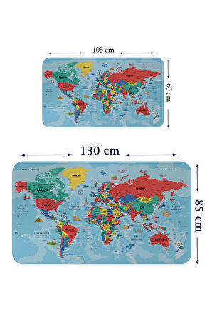 Türkçe Eğitici Ülke ve Başkent Okyanus Detaylı Atlası Dekoratif Dünya Haritası Kaliteli Duvar Sticker 3863