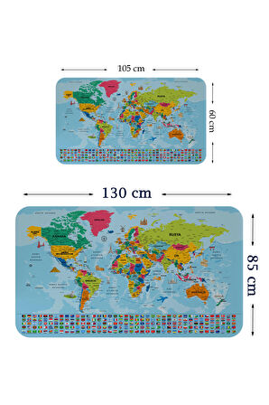 Dünya Haritası Eğitici Ülke Bayraklı Türkçe Harita Çocuk Odası Genç Odası Kaliteli Duvar Sticker 3865B