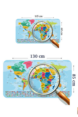 Dünya Haritası Eğitici Ülke Bayraklı Türkçe Harita Çocuk Odası Genç Odası Kaliteli Duvar Sticker 3865B