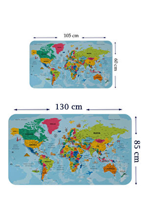 Türkçe Eğitici Ülke ve Başkent Okyanus Detaylı Atlası Dekoratif Dünya Haritası Kaliteli Duvar Sticker 3865