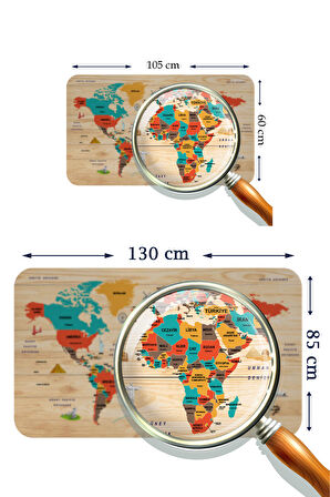 Ahşap Görünümlü Türkçe Eğitici Detaylı Atlası Dekoratif Dünya Haritası Kaliteli Duvar Sticker 3867