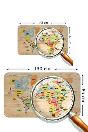 Ahşap Görünümlü Türkçe Eğitici Detaylı Atlası Dekoratif Dünya Haritası Kaliteli Duvar Sticker 3868
