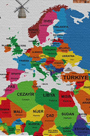 Duvar Örtüsü / Halısı Bayrak Detaylı Türkçe Güncel Dünya Haritası -3969