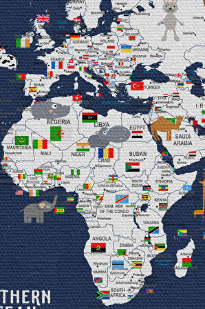 Duvar Örtüsü Çocuk OdasıDünya Haritası Kaliteli Kanvas Duvar Halısı-4044