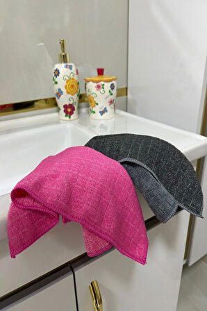 ( 2 Adet ) Mikrofiber Simli , Tırtıklı Halı Koltuk Duşakabin Yıkama Bezi Telli Zor Kir