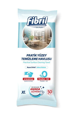 Yüzey Temizlik Havlusu XL 50 Yaprak Beyaz Sirke Sabun + Islak Mendil 50 Yaprak