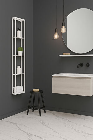 Firuze Metal Banyo, Mutfak ve Antre Duvar Rafı Beyaz