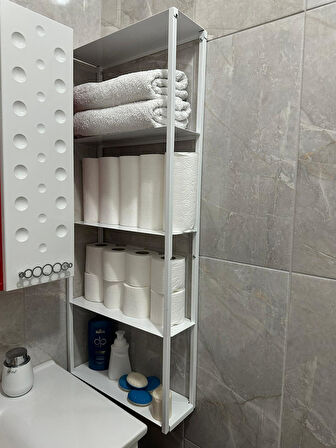 Firuze Metal Banyo, Mutfak ve Antre Duvar Rafı Beyaz