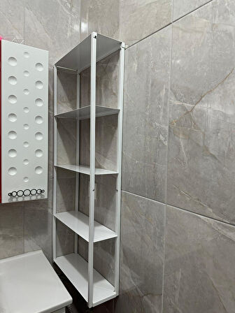 Firuze Metal Banyo, Mutfak ve Antre Duvar Rafı Beyaz