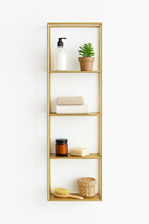 Firuze Metal Banyo, Mutfak ve Antre Duvar Rafı Gold
