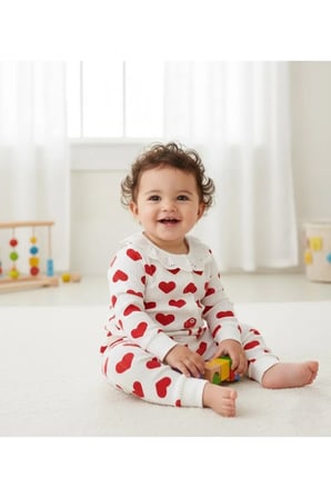 Kız Bebek Mevsimlik Takım Desenli Yakası Fistolu Uzun Kollu Pamuklu