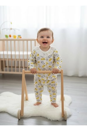 Kız Bebek Mevsimlik Takım Desenli Yakası Fistolu Uzun Kollu Pamuklu