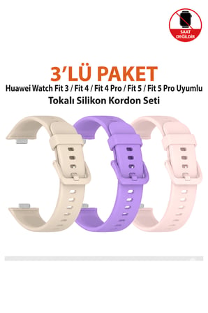Huawei Watch Fit 3 / Fit 4 / Fit 4 Pro / Fit 5 / Fit 5 Pro Uyumlu Tokalı Silikon Kordon Seti
