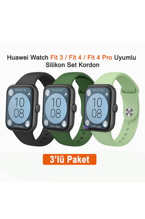 Huawei Watch Fit 3 / Fit 4 / Fit 4 Pro / Fit 5 / Fit 5 Pro Uyumlu 3 Lü Silikon Kordon Seti