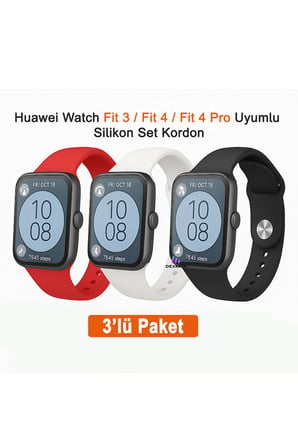 Huawei Watch Fit 3 / Fit 4 / Fit 4 Pro / Fit 5 / Fit 5 Pro Uyumlu 3 Lü Silikon Kordon Seti