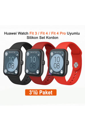 Huawei Watch Fit 3 / Fit 4 / Fit 4 Pro / Fit 5 / Fit 5 Pro Uyumlu 3 Lü Silikon Kordon Seti