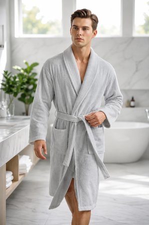 İpekçe Home Fitilli Unisex Bornoz Takımı %100 Pamuk Açık Gri 3 Parça