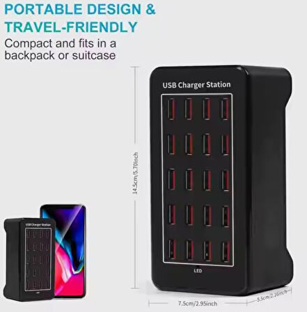 100w 20-port Usb Charger Statıon 20 Port Usb Şarj Istasyonu Çoklu Şarj Aleti