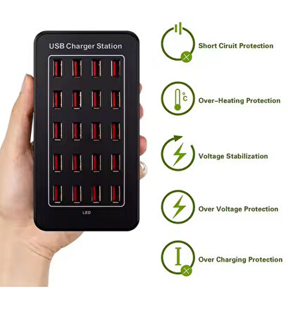 100w 20-port Usb Charger Statıon 20 Port Usb Şarj Istasyonu Çoklu Şarj Aleti