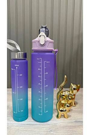 2 Li Motivasyonel Su Matarası Su Şişesi Suluk 900ml+600ml Spor Salonu Su Şişesi Suluk