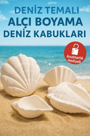 ??? Deniz Temal? Alç? Boyama Seti – Deniz Kabuklar? (4’lü) + Anahtarl?k Hediyeli