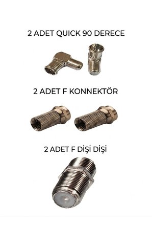 2 Adet Quick 90 Derece Açılı L Tipi Konnektör, 2 Adet RG6 F Konnektör ve 2 Adet F Dişi Dişi Ara Adaptör Birleştirici Ek Parçası - Full Set Uydu Alıcısı ve Anten Kablosu Bağlantı Aparatları Paketi