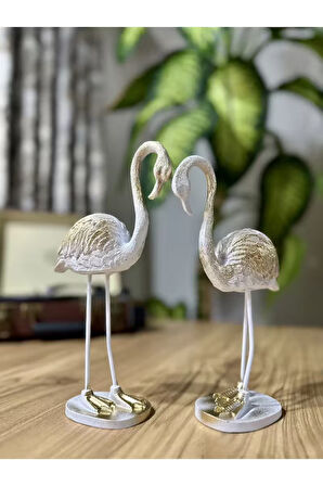 2'li Şık Dekoratif Flamingo Beyaz Renk Dekor Obje Dekorasyon