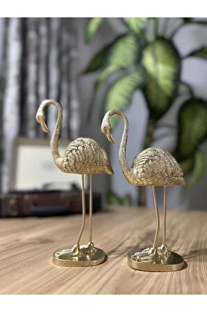 2'li Şık Dekoratif Flamingo Gold Renk Dekor Obje Dekorasyon
