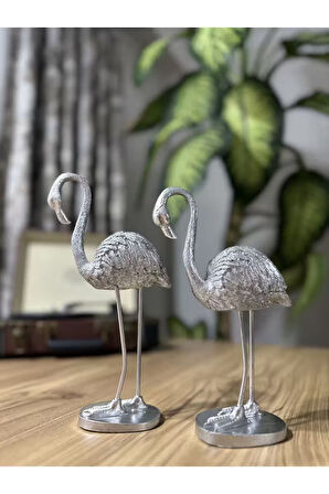 2'li Şık Dekoratif Flamingo Gümüş Renk Dekor Obje Dekorasyon