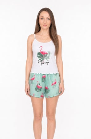 Flamingo Baskılı Şortlu Yazlık Pijama Takımı