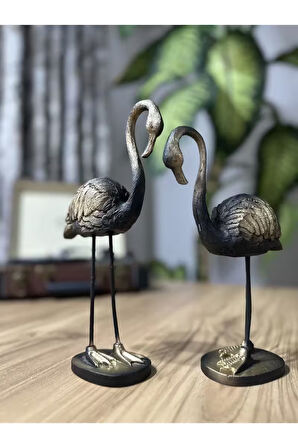2'li Şık Dekoratif Flamingo Siyah Renk Dekor Obje Dekorasyon