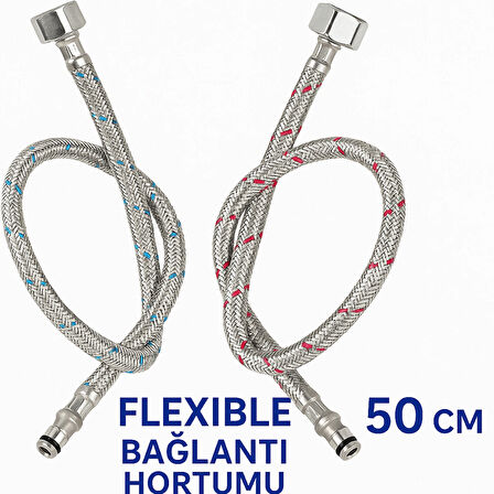 2'li Set – 50 cm Paslanmaz Çelik Batarya Flexi Hortumu | Sızdırmaz, Koku Yapmaz, Dayanıklı