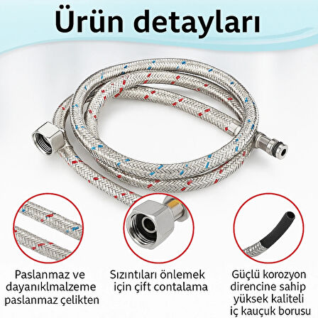 2'li Set – 50 cm Paslanmaz Çelik Batarya Flexi Hortumu | Sızdırmaz, Koku Yapmaz, Dayanıklı
