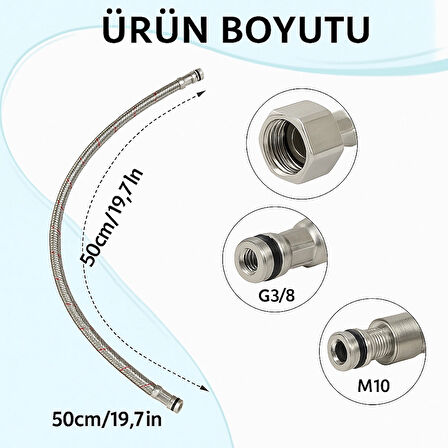 2'li Set – 50 cm Paslanmaz Çelik Batarya Flexi Hortumu | Sızdırmaz, Koku Yapmaz, Dayanıklı