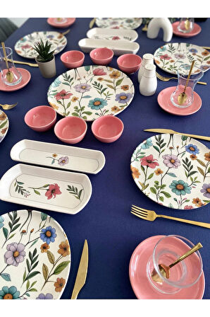 Flora model 6 kişilik 23 parça çay tabaklı kahvaltı takımı (pembe)
