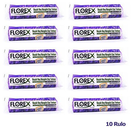 Florex 60 Litre Büzgülü Lavanta Kokulu Çöp Torbası Poşeti / 65 x 70 Cm. - 10x10 Rulo / Paket