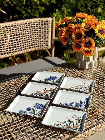 Porland Flower Garden 6 Kişilik Kare Pasta Tabağı 18x13CM 04PPO000225