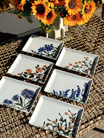 Porland Flower Garden 6 Kişilik Kare Pasta Tabağı 18x13CM 04PPO000225