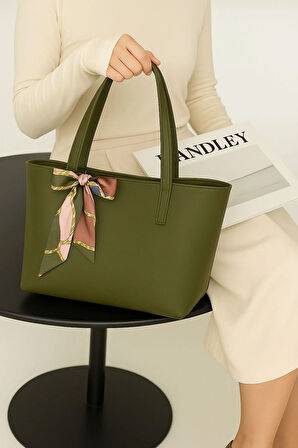 Elegan Deri Omuz Çantası Şık Fular Detaylı