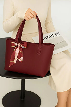 Elegan Deri Omuz Çantası Şık Fular Detaylı