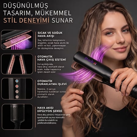 Robx Hava Üflemeli Saç Düzleştirici Siyah Keratin Seramik 80°C - 180°C Isı Ayarı 2 Metre Kablo