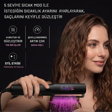 Robx Hava Üflemeli Saç Düzleştirici Siyah Keratin Seramik 80°C - 180°C Isı Ayarı 2 Metre Kablo