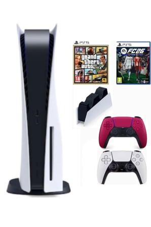Playstation 5 Cdli Standart kasa + 2.kol Dualsense Cosmic Kırmızı + Şarj istasyonu + ps5 FC26 + Ps5 GTA 5 ( İthalatçı Garantili)