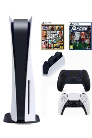 Playstation 5 Cdli Standart kasa + 2.kol Dualsense Siyah + Şarj istasyonu + ps5 FC26 + Ps5 GTA 5 ( İthalatçı Garantili)